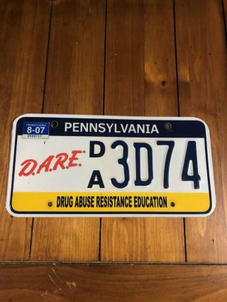 Vintage Pennsylvania Dare Dmv License Plate