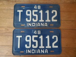 1948 Indiana License Plate Pair Plates T 95112