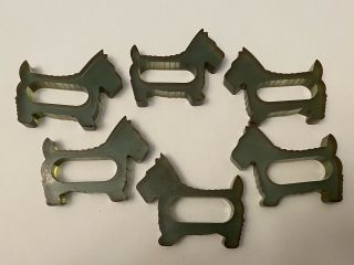 Set Of 6 Vintage Green Bakelite Scottie Dog Scottish Terrier Napkin Ring Holder