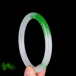 China Hand Carving Natural Green White Jade Bracelet Fine Circle Bangle