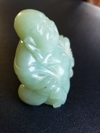 Vintage Chinese Hand Carved Light Green Jade Laughing Buddha Statue 3