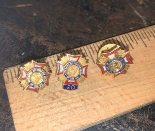 3 Vintage Vfw Veterans Of Foreign Wars Enamel Lapel Tie Tack Pins.