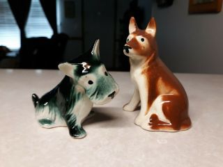 Vintage Ceramic German Shepard And Scottish Terrier Dog Puppies Figures
