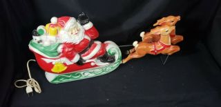 Empire Vintage Plastic Santa Sleigh And Reindeer Blow Mold - 1970 Rare