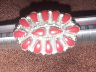 Vintage Sterling Silver Navajo Old Pawn Large Size 8 Coral Ring Petit Point