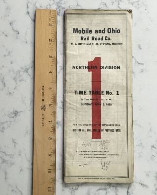Vintage Railroad Employee Timetable Tt Mobile & Ohio Rr 5/5 1935 Northern Div 1