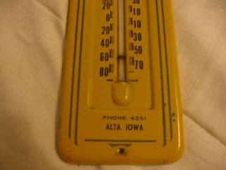 vintage tin Russell Peterson John Deere Farm Equipment thermometer Alta IOWA 2