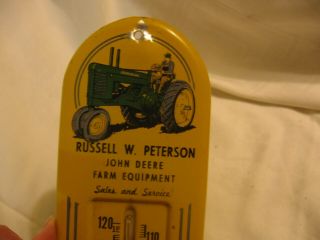 vintage tin Russell Peterson John Deere Farm Equipment thermometer Alta IOWA 3