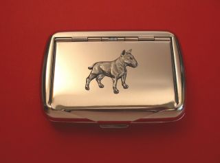 English Bull Terrier Motif Tobacco Tin Trinket Box Gift Vet Dog Christmas Gift