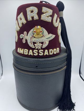 Vintage Masonic Shriners Fez Hat Jeweled D.  Turin & Co.  With Hard Case