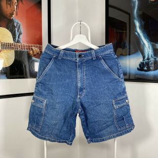 Mens Vintage Stussy Made In Usa Denim Carpenter Cargo Shorts - Blue - Size 30