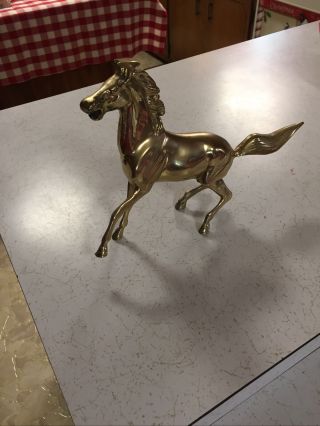 Vintage Brass Horse Figurine Statue Heavy Metal Gallop Prancing Running 8 " High