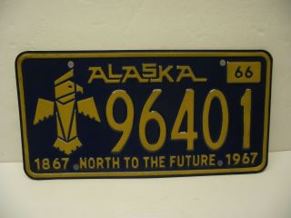 1966 - 1967 Vintage Alaska License Plate 96401 North To The Future No - Reserve