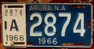 1966 Aruba,  N.  A.  Netherlands Antilles Island Vintage License Plate Tab