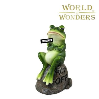 Grumpy Green Frog Garden Figurine Statue Middle Finger Toad Patio Home Decor 7 "