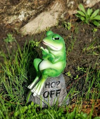 Grumpy Green Frog Garden Figurine Statue Middle Finger Toad Patio Home Decor 7 