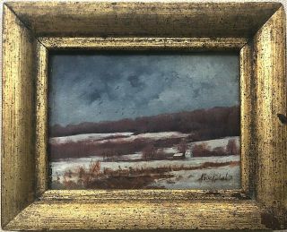 Vtg Signed Miniature Oil Painting Winter Landscape Possibly Hudson Valley