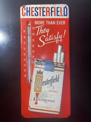 Vintage Chesterfield Cigarettes Advertising 3d Tin Thermometer 13”long