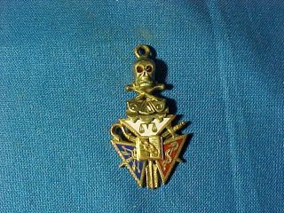 Early 20thc Odd Fellows Lodge Gold Filled Watch Fob Charm W Skull Design