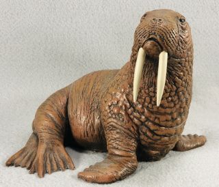 Brown Walrus Figurine W/ Tusks For Beach Ocean Decor