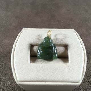 Vintage Small Jade Buddha With 14k Gold Bail Pendant