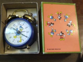 Vintage Disney Donald Duck Phinney Walker Alarm Clock Blue W/ Box