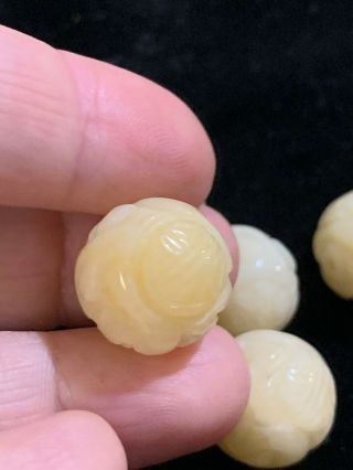 One Chinese Carved Bead Yellow Jade Double Shou Dragon Round 16mm