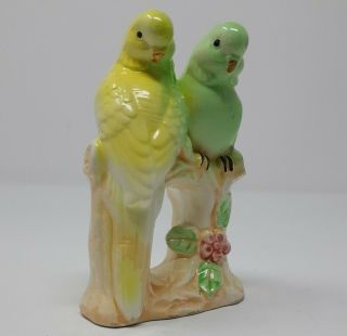 Vintage Ceramic Perched Parakeet Budgie Birds Figurine Japan