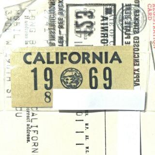 1969 Nos California Dmv License Plate Validation Tag Tab Sticker Decal