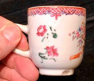 Antique Chinese Export Porcelain Handled Coffee Cup,  Basket Of Flowers,  C.  1800