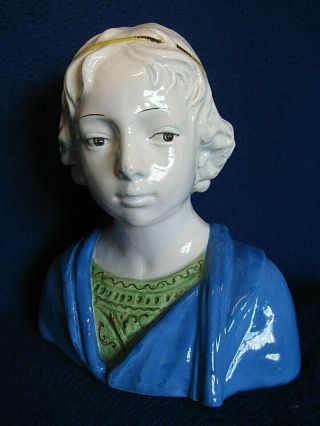 Vintage Child Bust Della Robbia Type Italian Majolica Faience Pottery 280
