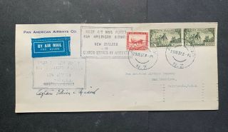 1937 Pan Am Flight Signed Capt Edwin Musick Zealand Stamps Killed Crash