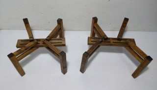 Vintage Folding Adjustable Criss Cross Wood Speaker Stands Angled