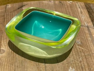 Vintage Cased Murano Uranium Glass Geode Bowl