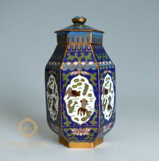 Antique 19th Century Chinese Miniature Cloisonne Lidded Vase Carp Decorated