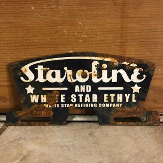 Vintage Staroline White Star Ethyl Metal License Plate Topper Sign Gas Oil