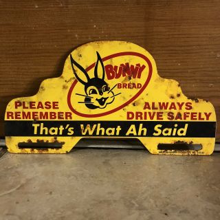 Vintage Bunny Bread Metal License Plate Topper Sign Drive Safe