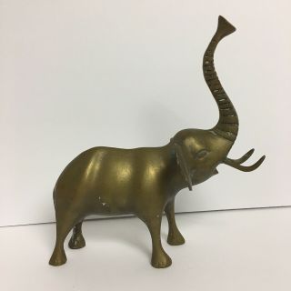 Elephant Heavy Brass Bronze Finish Standing Trunk Up Lucky Statue 9”