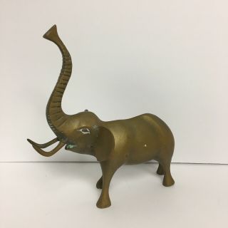 Elephant Heavy Brass Bronze Finish Standing Trunk Up Lucky Statue 9” 2
