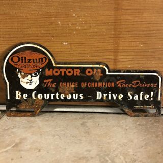 Vintage Oilzum Motor Oil Metal License Plate Topper Sign Service