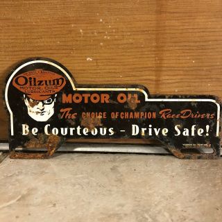 Vintage Oilzum Motor Oil Metal License Plate Topper Sign Service 2