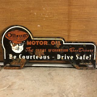 Vintage Oilzum Motor Oil Metal License Plate Topper Sign Service 3