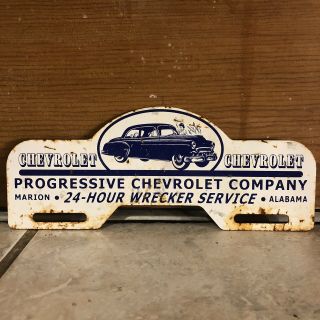 Vintage Progressive Chevrolet Company Metal License Plate Topper Sign Service