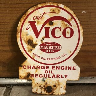 Vintage Get Vico Paraffin Base Oil Metal License Plate Topper Sign Engine Oil