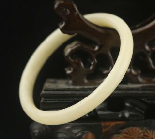 Old China natural hetian white jade hand - carved bracelet bangle 2