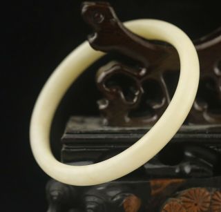 Old China natural hetian white jade hand - carved bracelet bangle 3