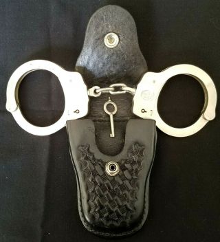 Vintage Smith & Wesson Police Handcuffs,  Key And Bianchi Leather Case