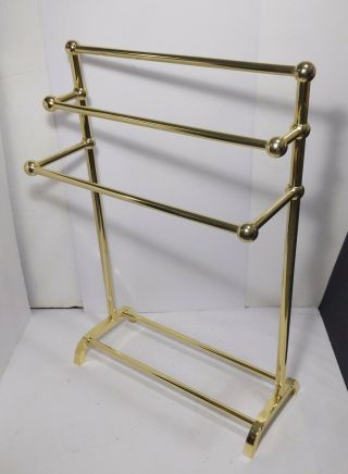 Vintage Gold Metal Etagere 3 - Tier Floor Towel Quilt Display Hanger Rack Stand
