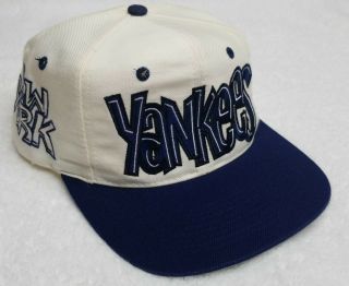 Vintage 90s York Yankees Drew Pearson Bubble Graffiti Script Snapback Hat Ny