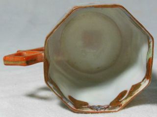 Kutani Eggshell Porcelain Octagonal demitasse cup & saucer Geisha Gold & Rust 3